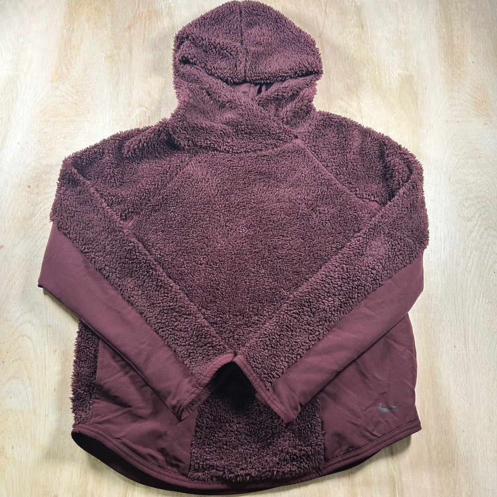 Nike Therma-FIT Sherpa Fleece Hoodie Burgundy Maroon Women Small